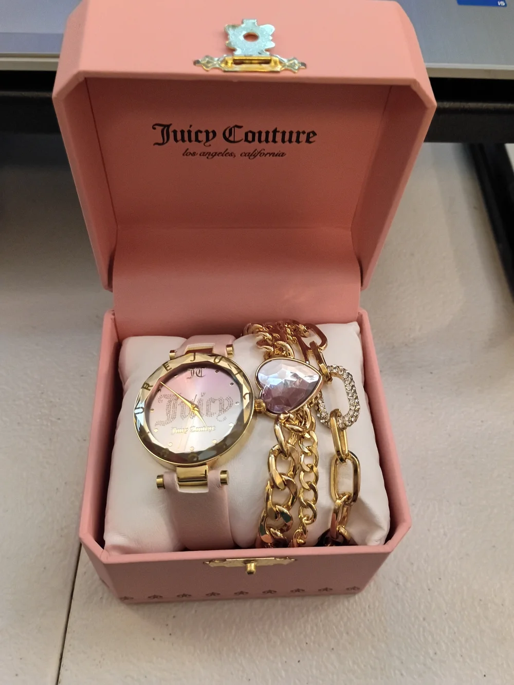 Juicy Couture Pink Gold-Tone Watch & 3 Bracelet Set
